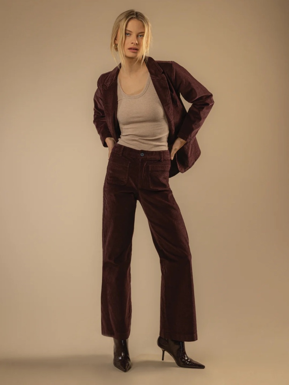 NWOT Becker Deep Plum Women's Corduroy Flare Pants Velvet Heart LA